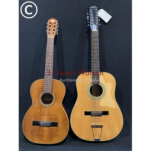 586 - Fold 12, 12 string guitar and Spanish guitar, both with soft cases