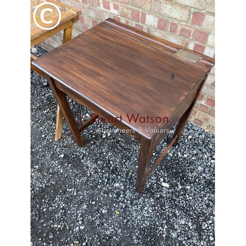 59 - A vintage school desk together with a folding school desk