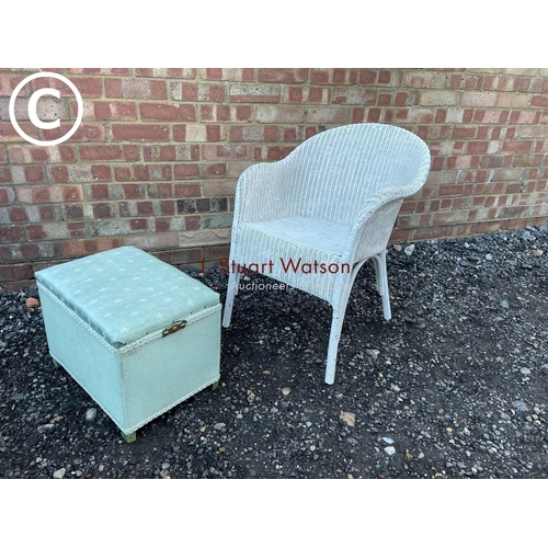 62 - A white painted loom chair together with green box