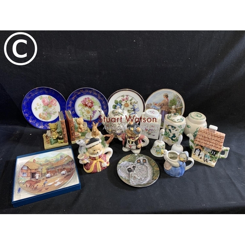 625 - Novelty teapots, Worcester Unigate Plate, storage jars and plates