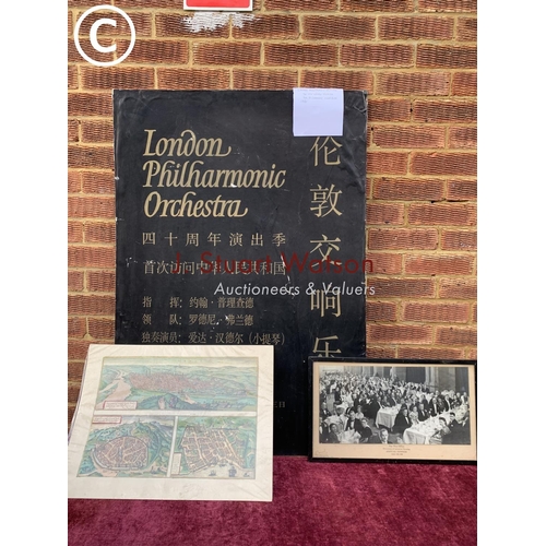 635 - London Philharmonic Orchestra The First Western tour to China 1972 poster, framed photo War Office d... 