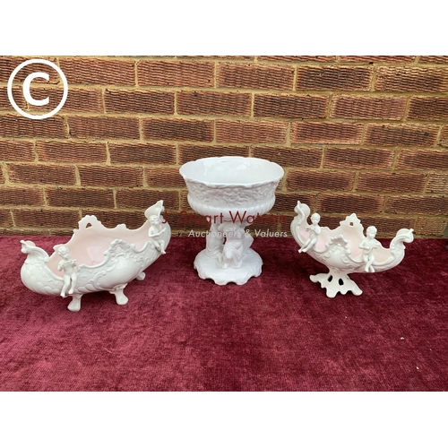 639 - 2 Capo De Monte Cherub bowls and white china centrepiece