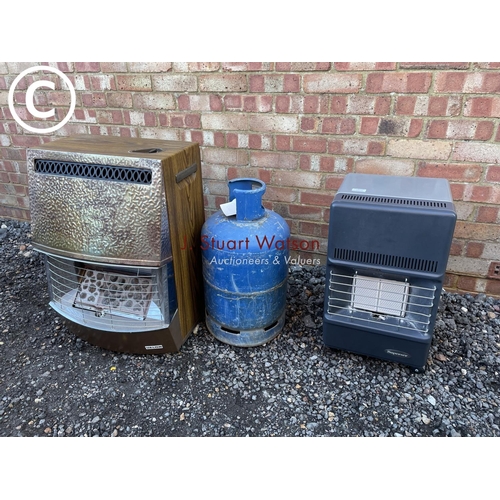 77 - Two calor gas heaters together with FULL gas bottle