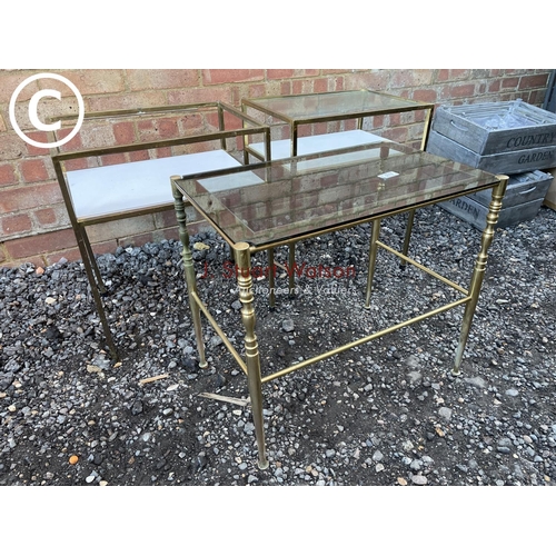 78 - Three brass and glass occasional tables (one glass missing)