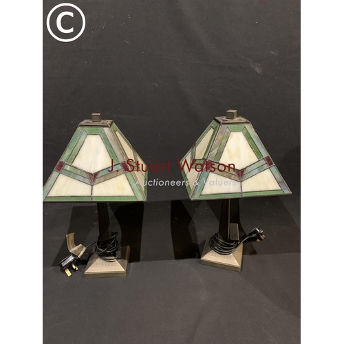 793 - Pair of Tiffany style table lamps, on heavy bases, height 43cms