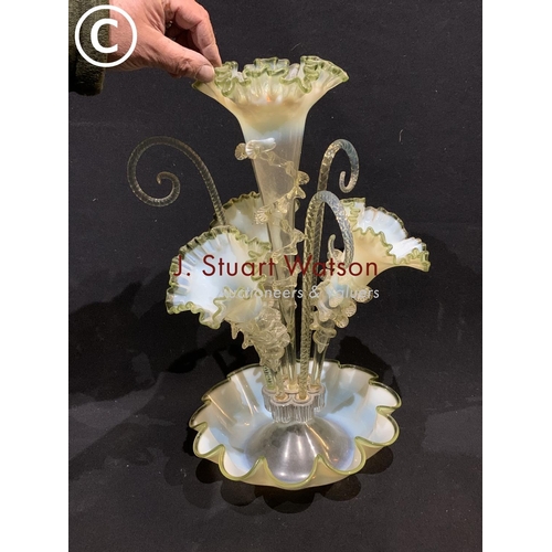 796 - Victorian Vaseline Glass epergne, height 45cms, no visable damage