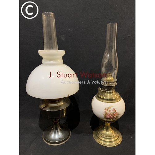 798 - Chrome Aladdin oil lamp and brass oil lamp, tallest 61cms