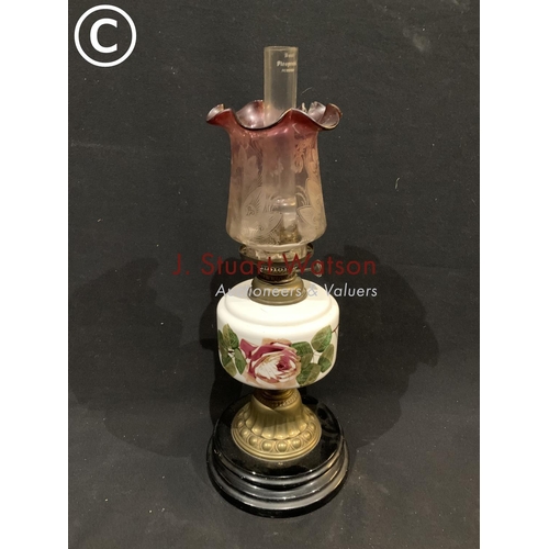 799 - Victorian oil lamp, shade a/f, height50cms (dent to brass part of base)