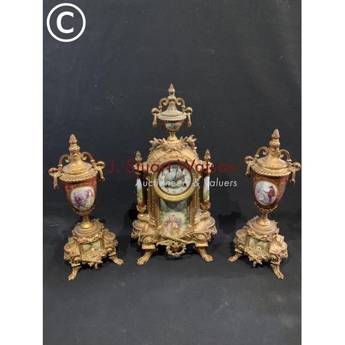 810 - Three piece clock garniture set