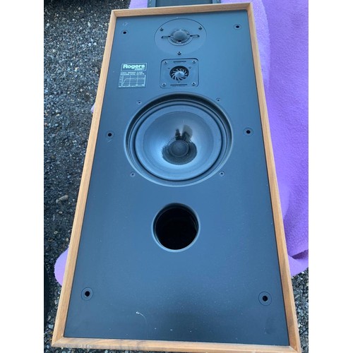 133 - A pair of teak cased Rogers studio 1 speakers with stands