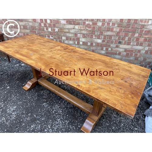 339 - A large antique elm refectory style dining table 220x80x80