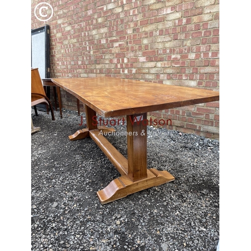 339 - A large antique elm refectory style dining table 220x80x80