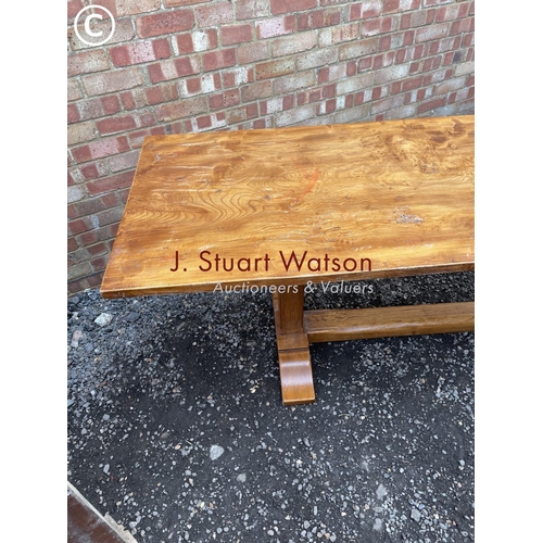 339 - A large antique elm refectory style dining table 220x80x80