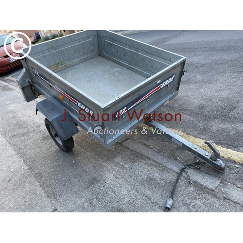 107 - An Erde 122 car trailer with steel chassis and floor, drop down tail board and rear light board