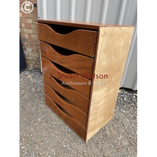 158 - A mid century ply chest of six drawers