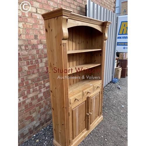 187 - An open fronted pine farmhouse style bookcase cupboard