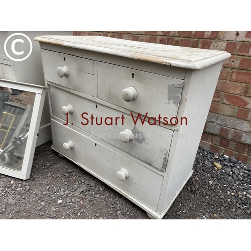 242 - A painted pine chest of four together with a painted pine four drawer dressing chest - both for rest... 