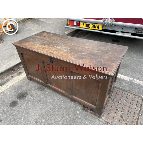 263 - An antique oak three panel coffer