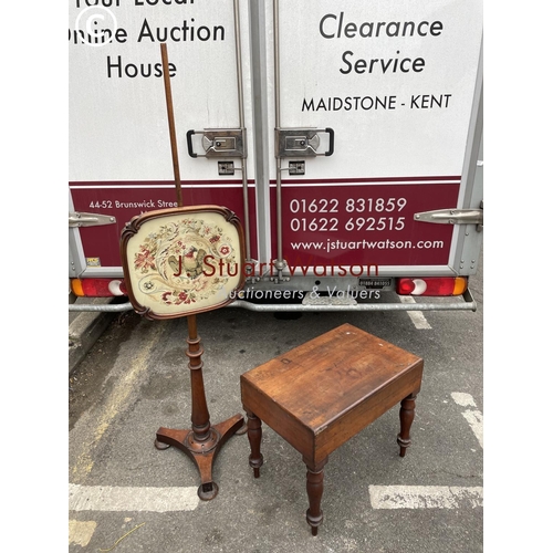 265 - A Victorian pole screen glass af together with a commode stool