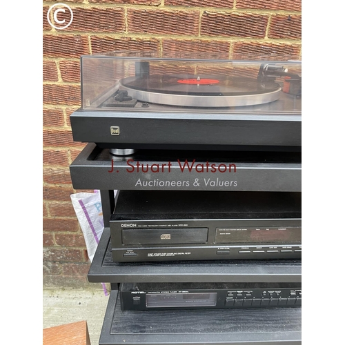 280 - A complete hifi set up with CS 505 deck, Denon and Rotel separates and a pair of teak Wharfedale spe... 