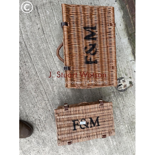 281 - Two Fortnum and Masons wicker baskets together with a shopping basket