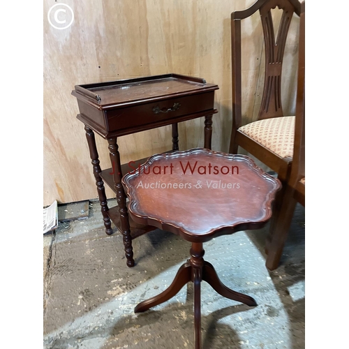 316 - A set of four reproduction dining chairs together with two occasional tables