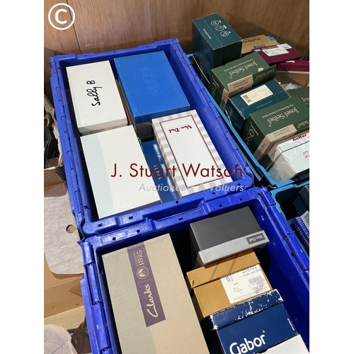 320 - Four large crates of boxed ladies shoes together with three pairs of ladies boots