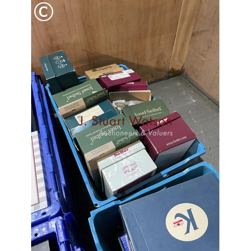 320 - Four large crates of boxed ladies shoes together with three pairs of ladies boots