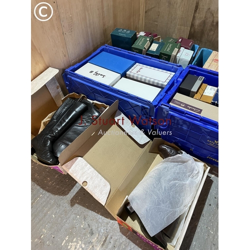 320 - Four large crates of boxed ladies shoes together with three pairs of ladies boots