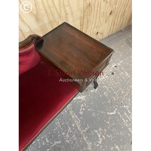 371 - A reproduction mahogany buttoned hall seat