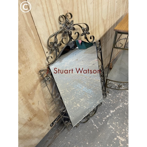 377 - Retro metalwork hall table together with matching mirror