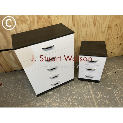 378 - A modern chest of five together with matching bedside with high gloss white front