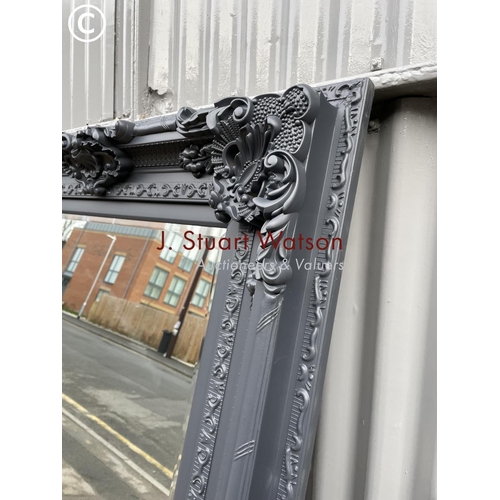 410 - A highly ornate dressing mirror  having grey painted 92x180