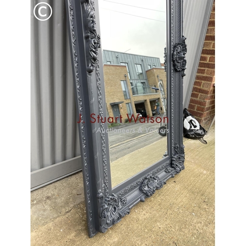 410 - A highly ornate dressing mirror  having grey painted 92x180