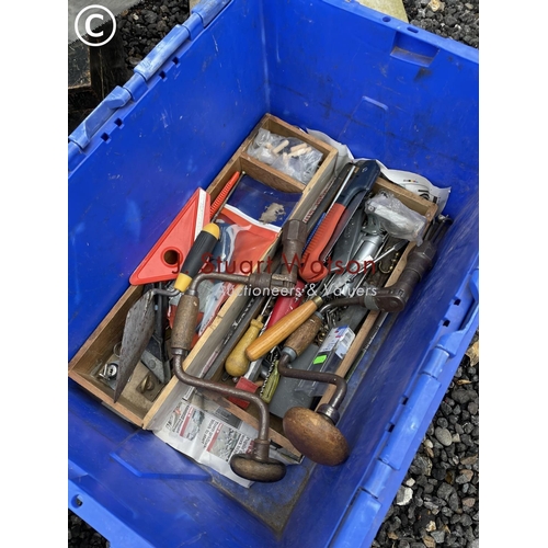 438 - Two wooden tool boxes together with five boxes of assorted tools and fittings