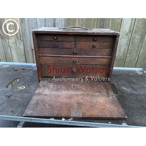 470 - Oak cased Engineers cabinet and contents