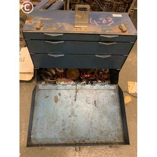 483 - Blue metal engineers cabinet and contents