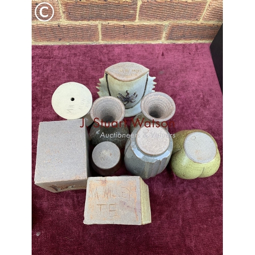 501 - Collection of 13 studio pottery items, some with marks