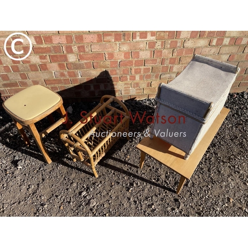 53 - Retro magazine rack, stool, coffee table and linen box