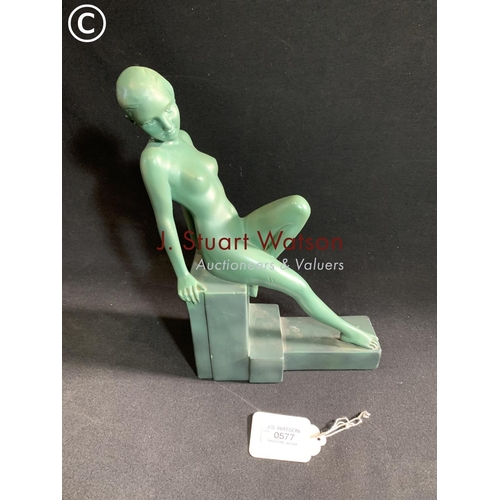 577 - Painted chalk deco reclining lady Figure, height 30cms