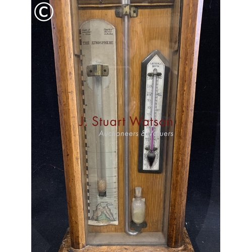 616 - Victorian Admiral Fitzroy's barometer in carved light oak case height 126 cms, width 25 cms