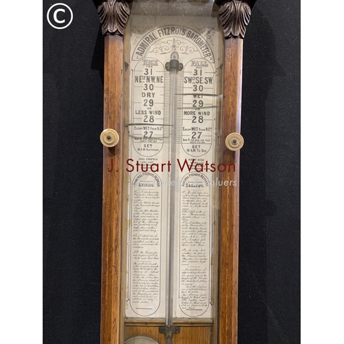 616 - Victorian Admiral Fitzroy's barometer in carved light oak case height 126 cms, width 25 cms