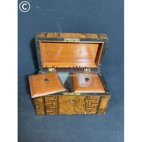 621 - Inlaid tea caddy, width 22cms, height and depth 12cms