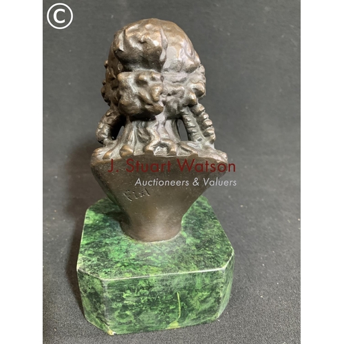 632 - Small bronze bust on green plinth, height 16cms