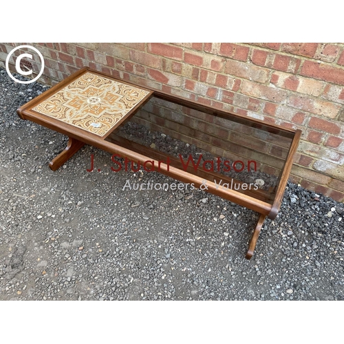 98 - A G Plan  teak coffee table with tiled top and smoked glass top