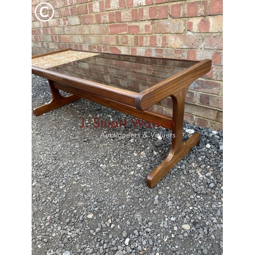 98 - A G Plan  teak coffee table with tiled top and smoked glass top