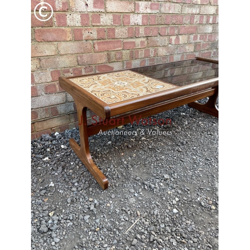 98 - A G Plan  teak coffee table with tiled top and smoked glass top