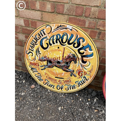 277 - A vintage style wooden painted starlight carousel sign 75cm