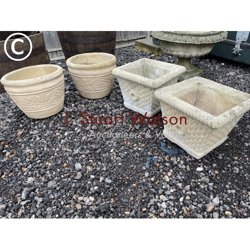 285 - Two small circular garden planters together with two square planters