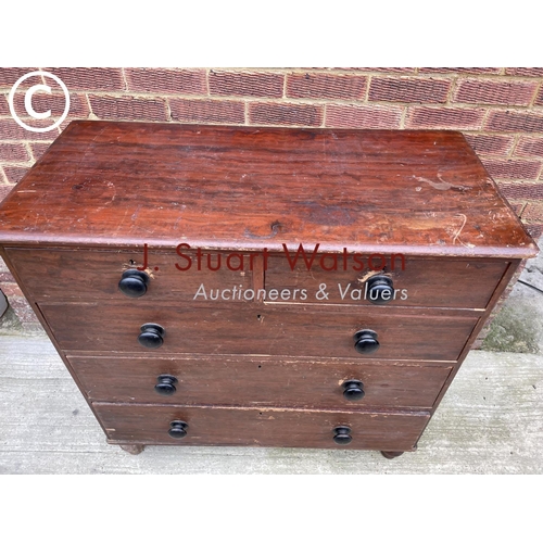 121 - An antique pine chest of five drawers